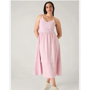 NWT Athleta Elation V-Neck Hybrid Dress 3X Pink Sundress Self Bra Maxi‎